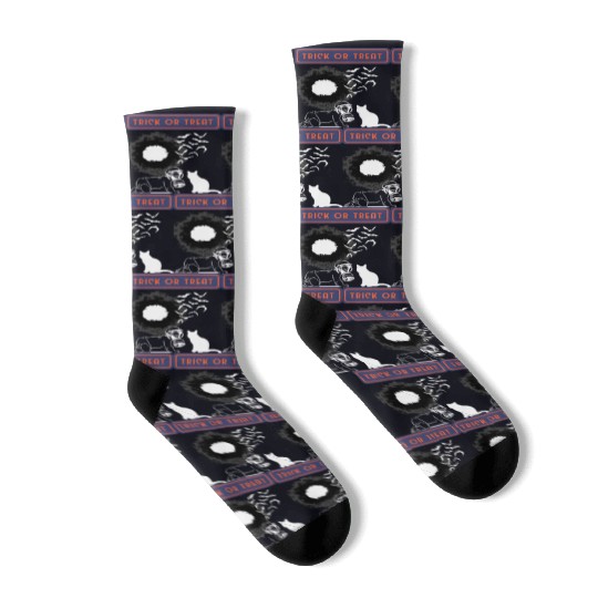 trick or cat or Treat Halloween Funny Novelty 80s Socks