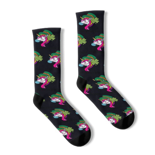 Toddler Girls St Patricks Day Rainbow Unicorn Face Socks