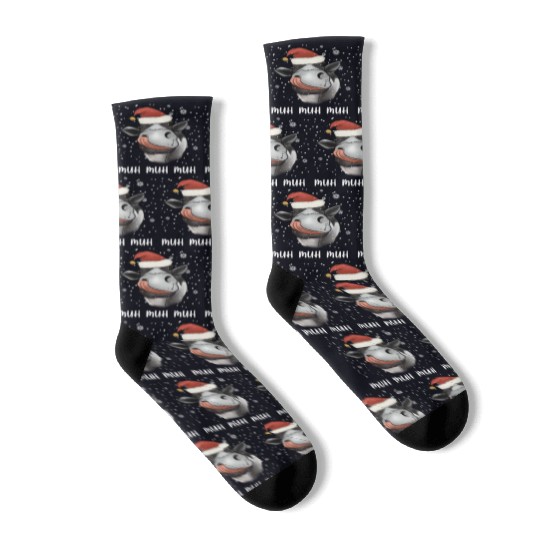 Funny Cow Farmer Christmas Santa HoHoHo Socks