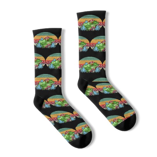 Retro Realistic Toad Frog Mushrooms Socks