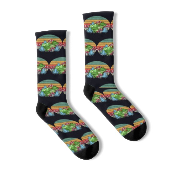 Retro Realistic Toad Frog Mushrooms Socks
