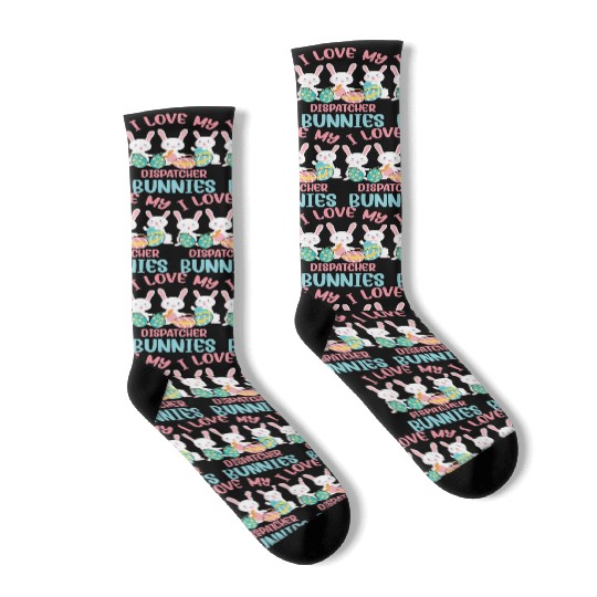 I Love My Dispatcher Bunnies Rabbit Lover Easter Socks