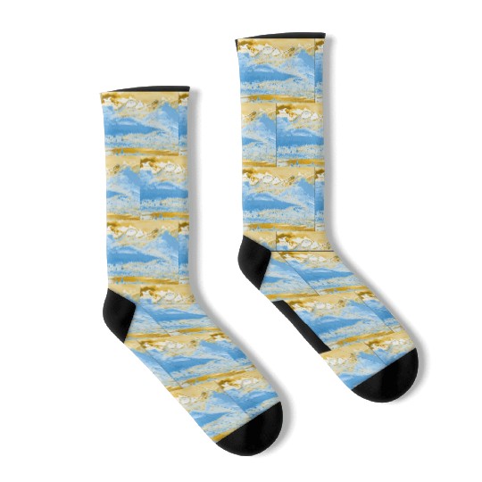 Golden Blue Mountain Lake Socks