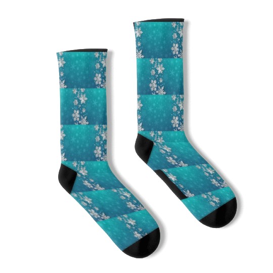 Winter Snowflakes Teal Pattern Socks