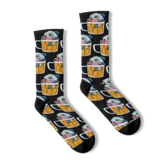 Funny Fish Drinking Beer Socks