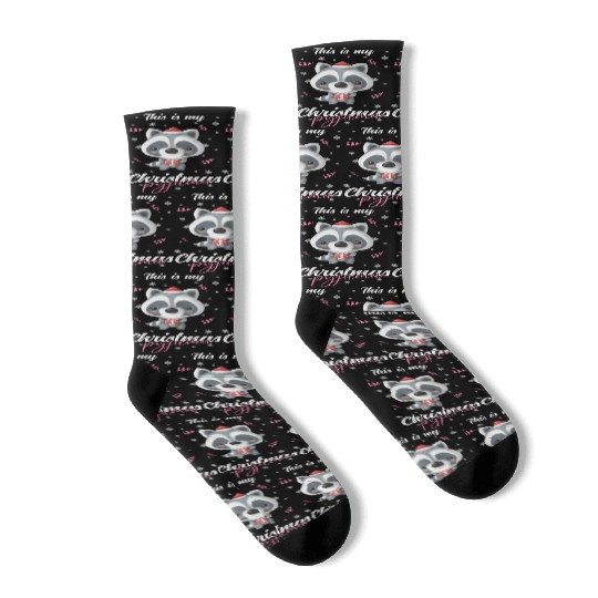 Winter Christmas Pyjama Raccoon Socks