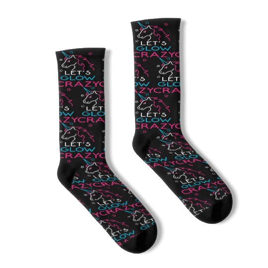 Retro Neon Unicorn Dabbing Let's Glow Crazy 80s Pa Socks