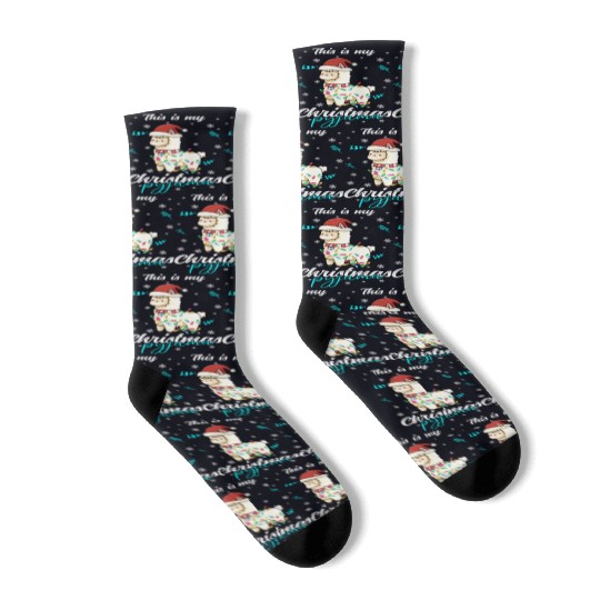 Winter Christmas Pyjama Llama Socks