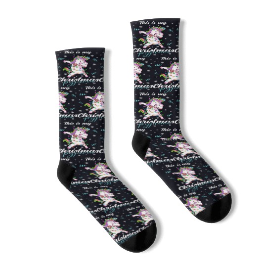 Winter Christmas Pyjama Unicorn Socks