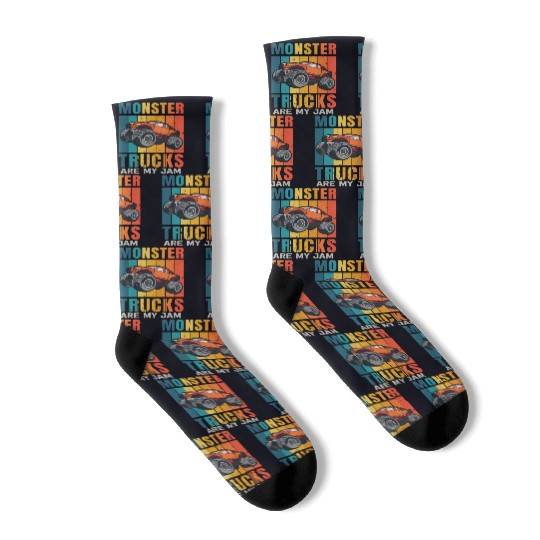 Monster Trucks Are My Jam Vintage Retro Socks