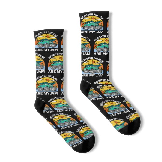 Monster Trucks Are My Jam Vintage Retro Socks