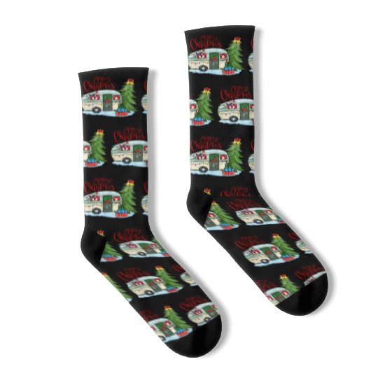 Merry Christmas Happy Camper Funny Camping Life Socks