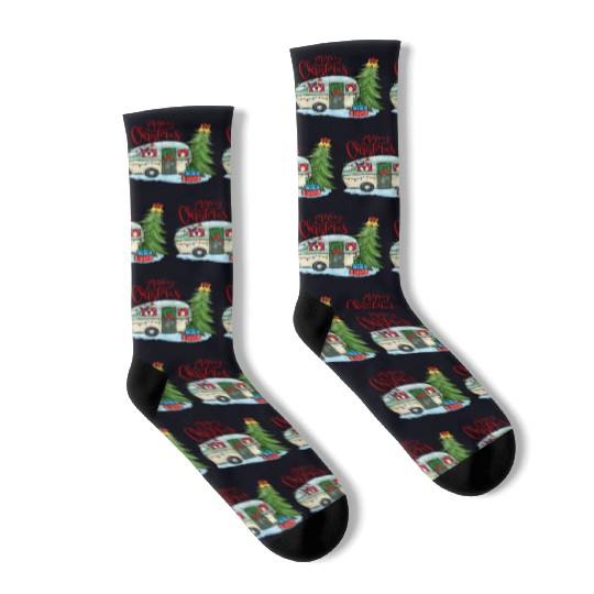 Merry Christmas Happy Camper Funny Camping Life Socks