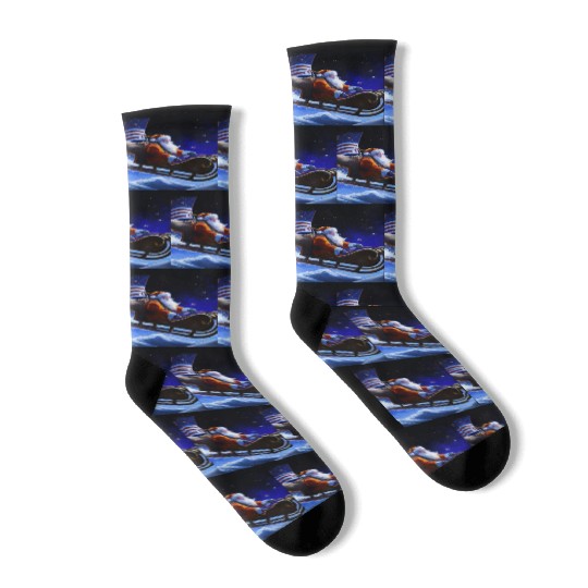 Patriotic Christmas Santa Claus With Sled And US Socks