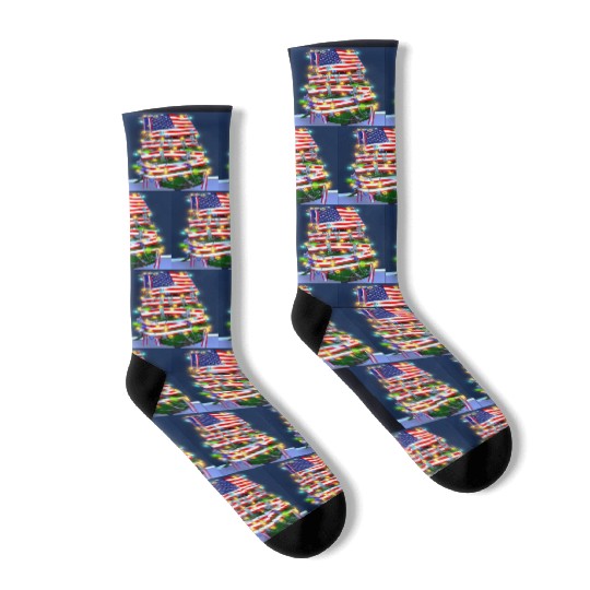 Patriotic Christmas Tree With US Flag Socks