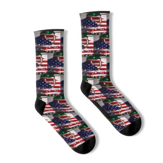 Patriotic Christmas Christmas Tree US Flag Socks