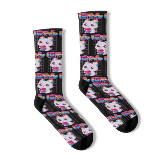Pansexual Pride Kawaii Cat Strawberry Milk Pansexu Socks