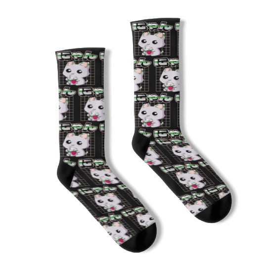 Demiromantic Pride Kawaii Cat Strawberry Milk Socks