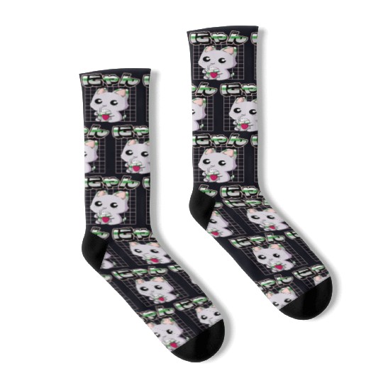 Demiromantic Pride Kawaii Cat Strawberry Milk Socks