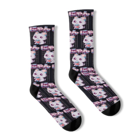 Transgender Pride Kawaii Cat Strawberry Milk Trans Socks