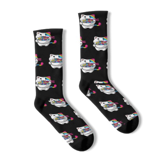 Pansexual Pride Kawaii Cat Ramen Noodles Pansexual Socks