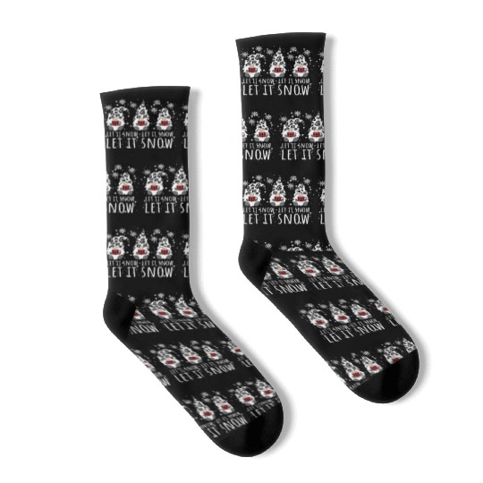 LET IT SNOW Winter Gnome Leopard Buffalo Plaid Socks