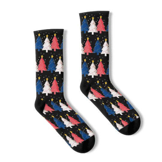 Christmas Tree French Flag France Socks