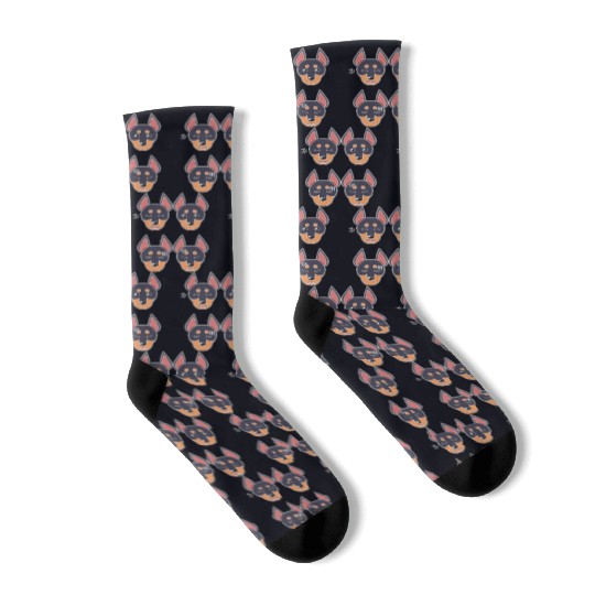 Funny Doberman Dog Cartoon Face Socks