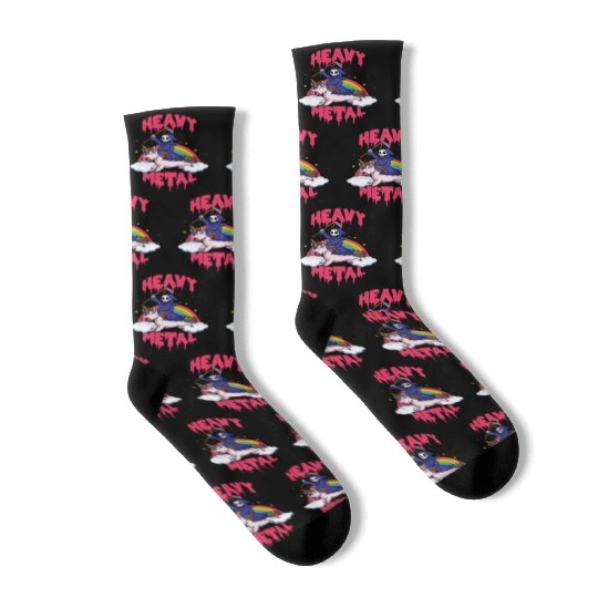 Grim Unicorn Rainbow Metal Music Heavy Rock Socks