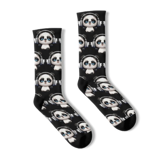 Cute Music Loving Panda Cartoon Socks