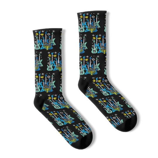 Hanukkah Guitars Chanukah Jewish Rock Rocker Socks