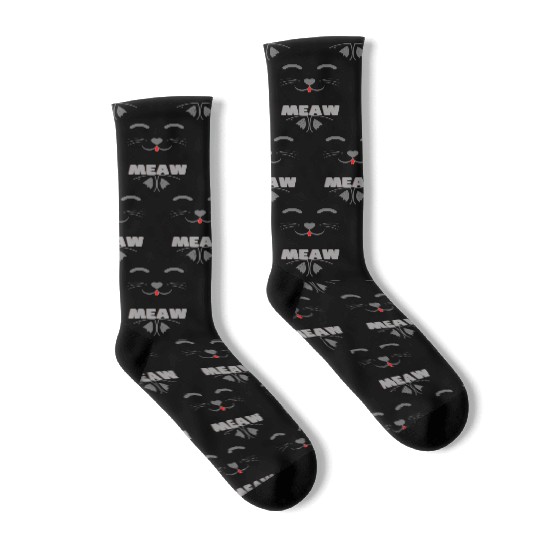 Illustration Cat Cute Face Socks 3