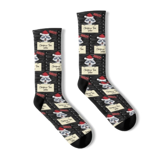 Raccoon christmas funny prison Socks