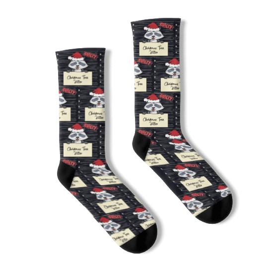 Raccoon christmas funny prison Socks