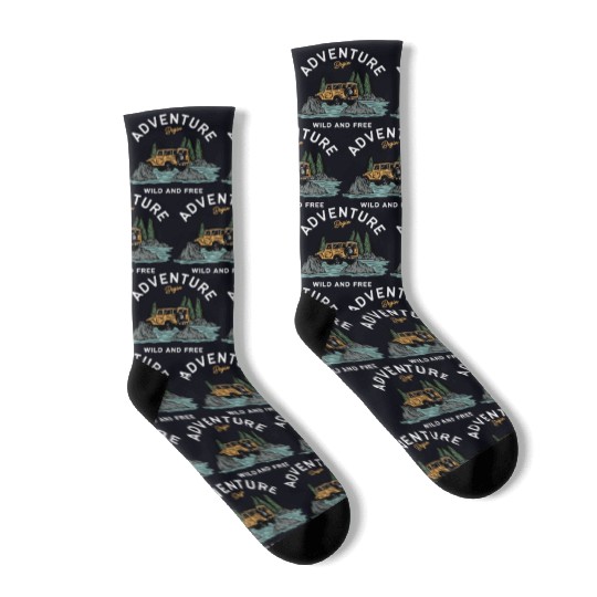Light Blue Illustration Adventure Socks