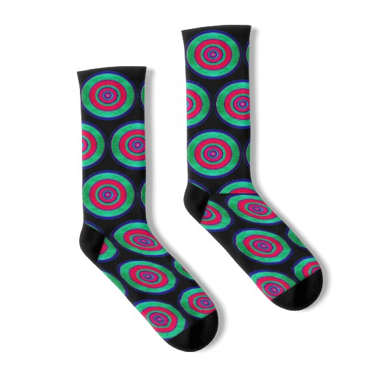 Green-Pink Circle Geometric Pattern Socks