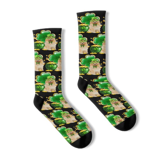 Pomeranian Dog Shamrock St Patricks Day Socks