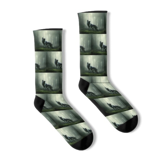 Howling wolf at midnight Socks