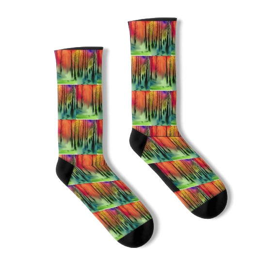 Mysterious watercolor nature forest Socks