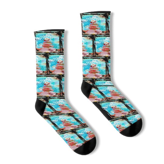 Japan Zen Buddhism Balancing Stones Rocks Cherry Socks