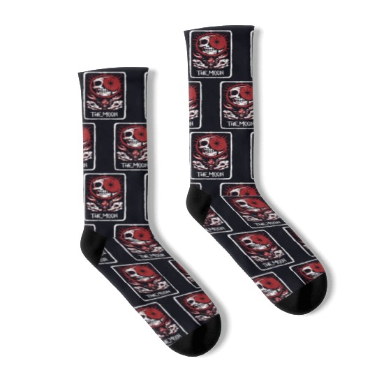 The Moon Blood Red Skeleton Skull Tarot Card Socks