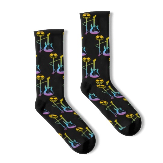 Funny Guitar Player - Funny Stick Figure Bass Guit Socks