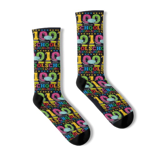 100 Days Of School Quaran-teens Masked Elementary Socks