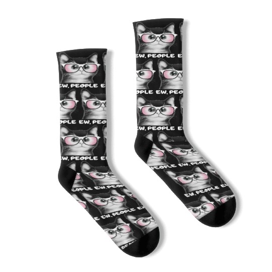 EW PEOPLE, Funny Cat Wearing Pink Sunglasses Socks