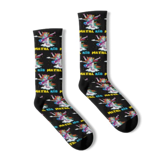Guitar Unicorn Rainbow Metal Kid Music Rock Sign Socks