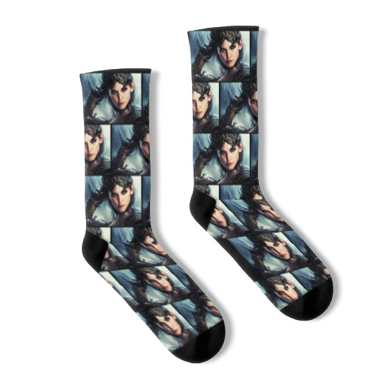Warrior princess wearing gothic plate fantasy art Socks