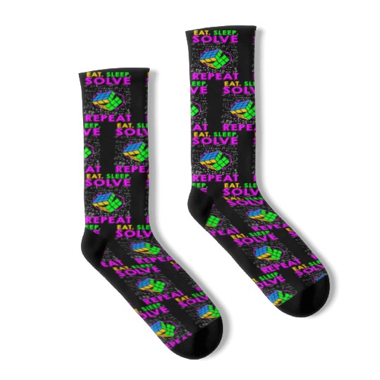 Eat Sleep Solve Repeat Math Speed Cubing Genie Socks