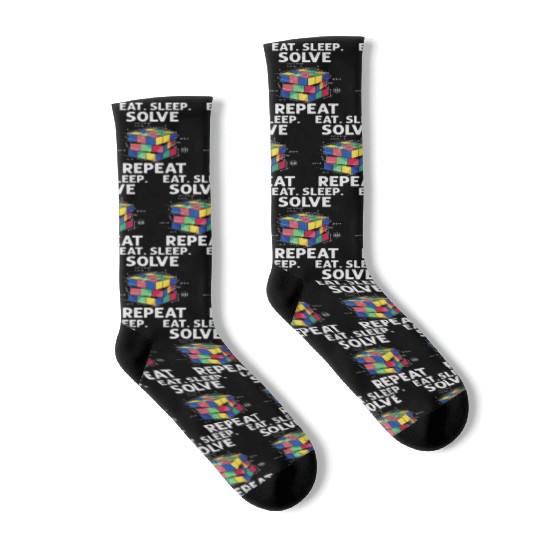 Eat Sleep Solve Repeat Math Speed Cubing Genie Socks