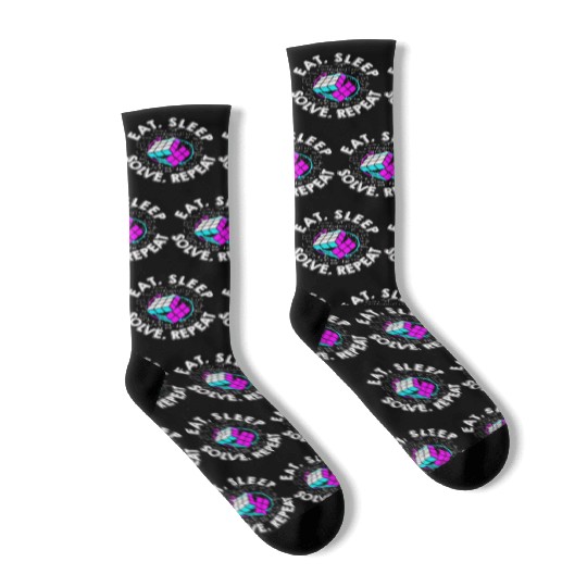 Eat Sleep Solve Repeat Math Speed Cubing Genie Socks