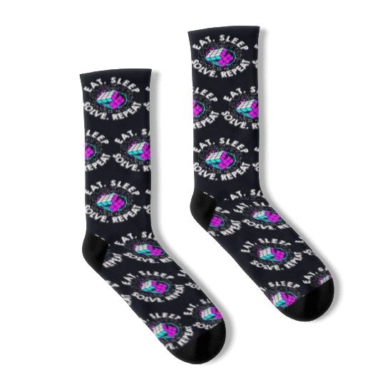 Eat Sleep Solve Repeat Math Speed Cubing Genie Socks
